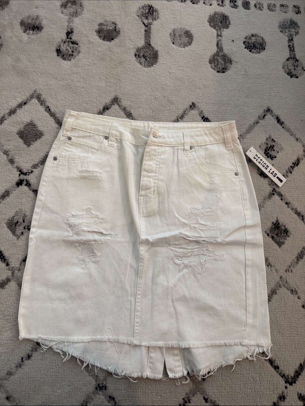 Design Lab White Distressed Midi Denim Skirt